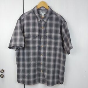 Duluth Trading Co Men's Gray Plaid Shirt Velcro Pockets Performance Sz.XL